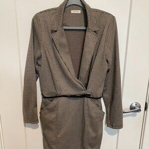 Max Studio Houndstooth Wrap Dress | Long Sleeve | Career Style | Large